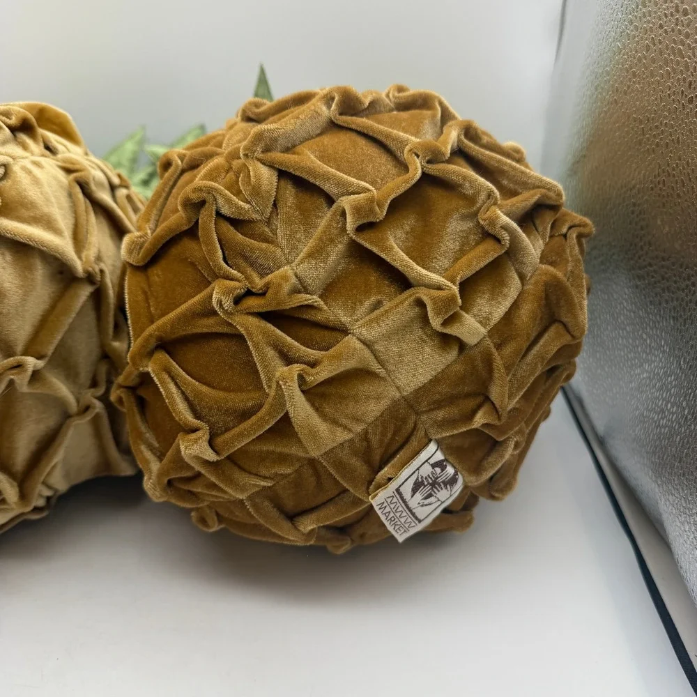 MWW Market Velvet Pineapple Decorative Pillows Gold Green Tropical Decor Set 2